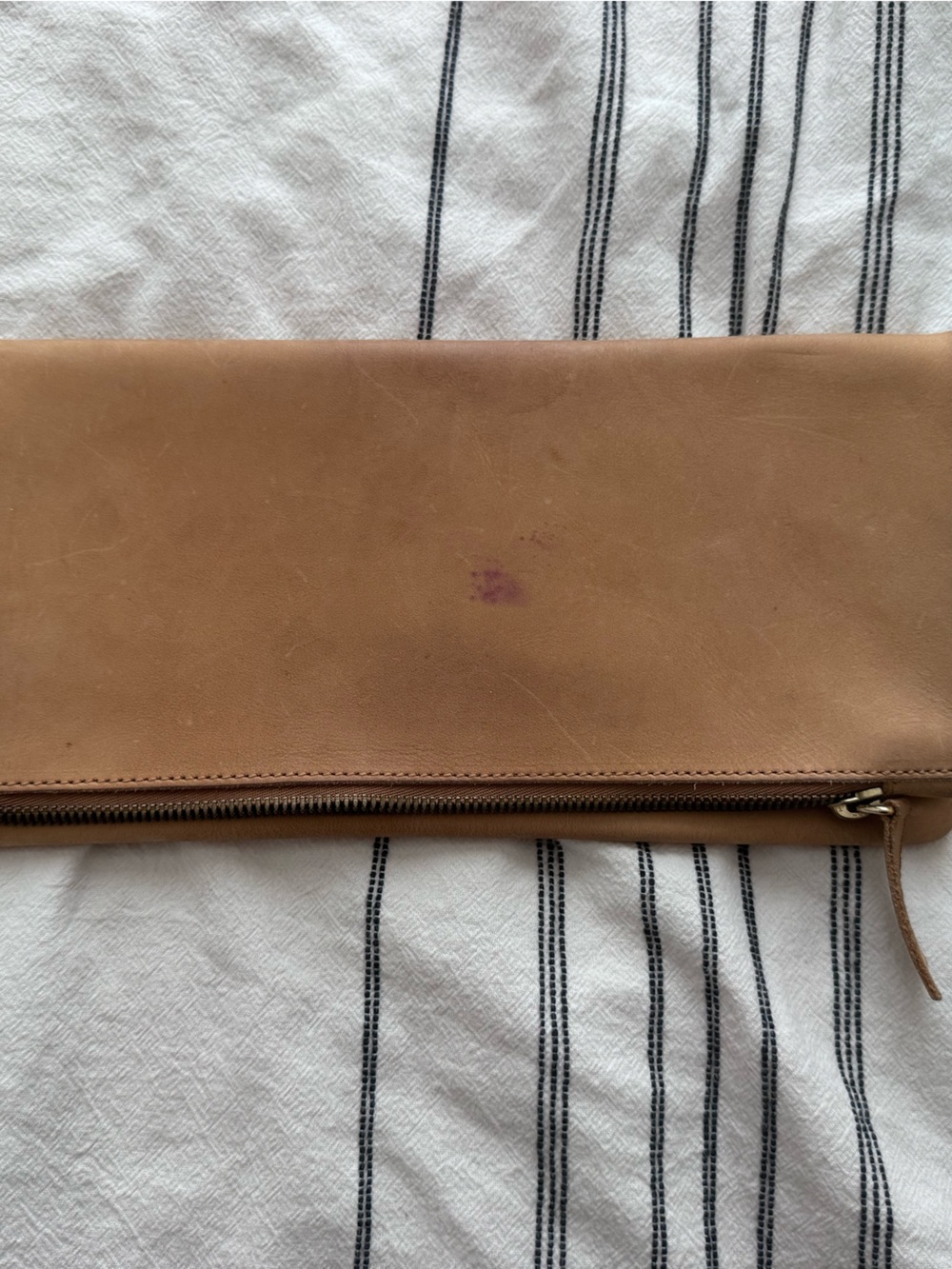 Tan Leather Zippered Clutch